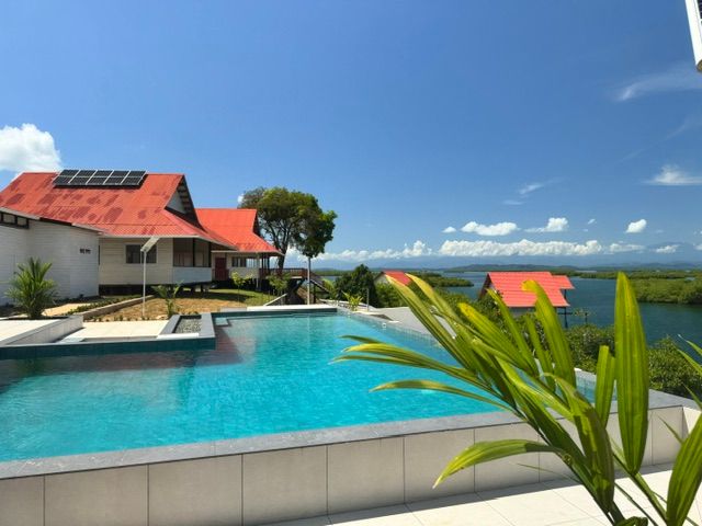 The outdoor pool, with the lagoon beyond
