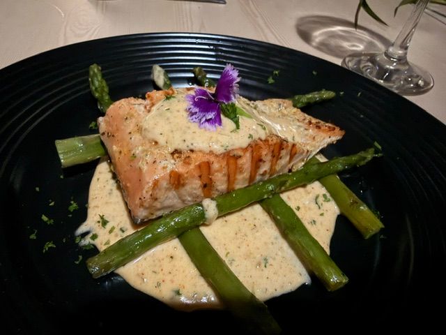 A fish dish with asparagus